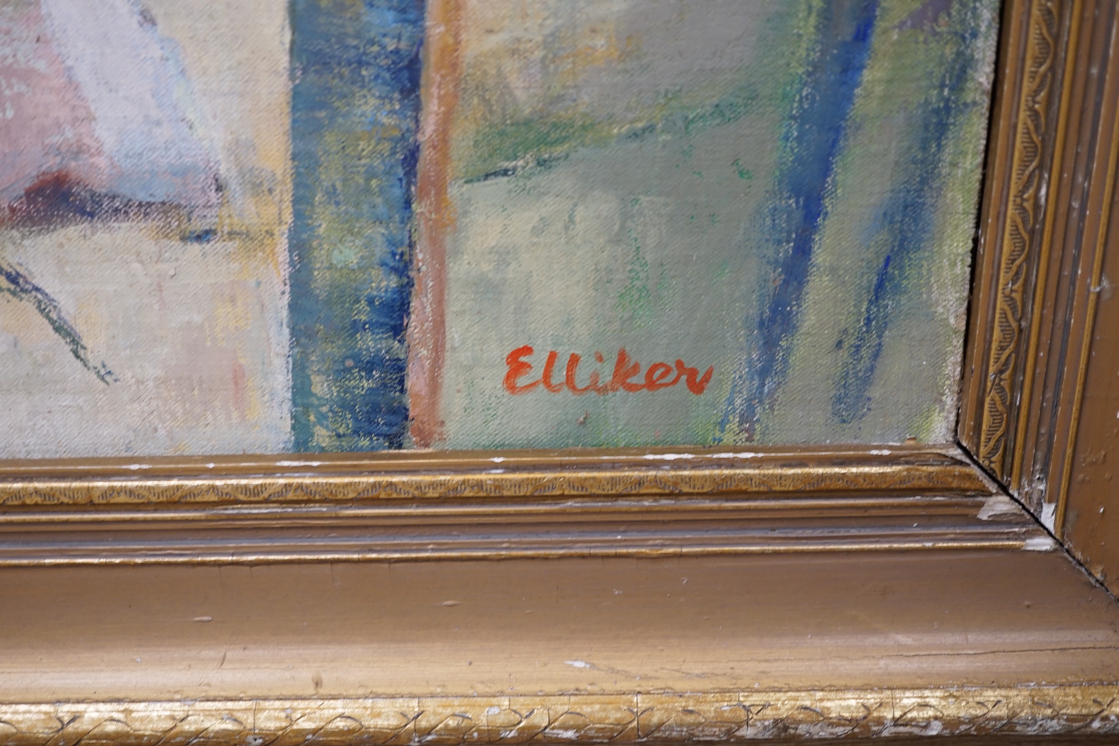 Elliker, oil on board, Half length portrait of a seated elderly lady, signed, 74 x 50cm. Condition - fair to good
